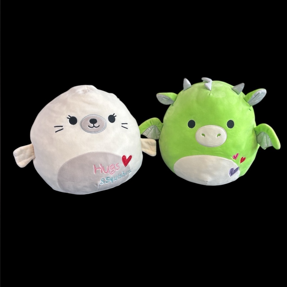 Squishmallows Valentine’s Day Desmond Green Dragon Lucille White Seal Plush Toys